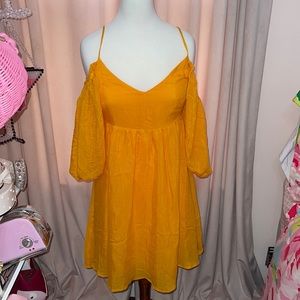 Orange off the shoulder dress